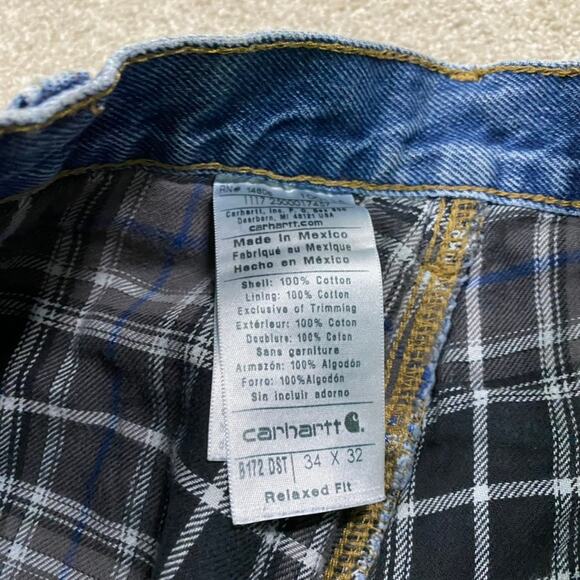 Carhartt Jeans Mens 34x32* Blue Flannel Lined Denim Straight Utility Workwear - Picture 6 of 11